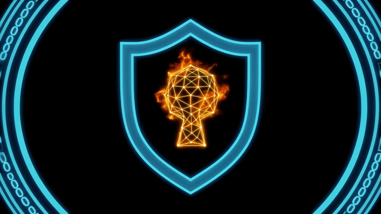 Animated Digital Security Shield with Keyhole Brain Icon