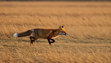 A Striking Moment of a Fox in Motion Across a Golden Field, Capturing the Grace and Agility of One of Nature's Most Enigmatic Creatures in Its Natural Habitat