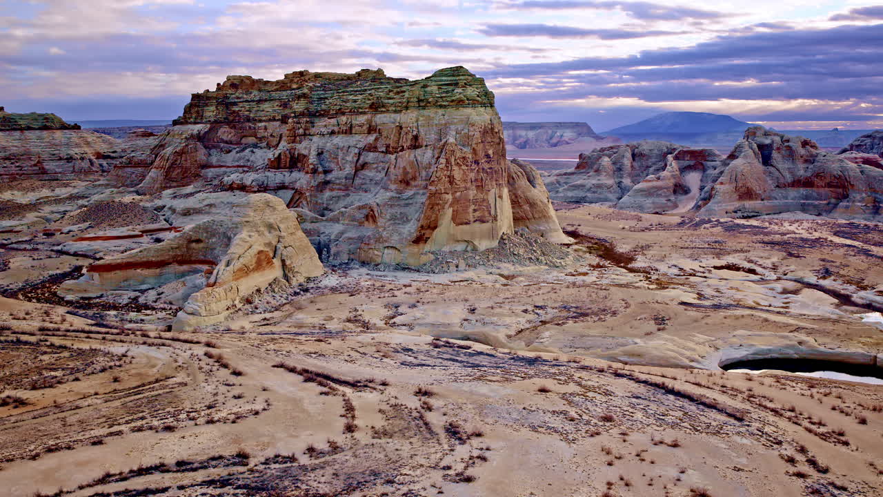 A striking drone shot highlighting the bold colors and unique textures of the desert landscape near Lake Powell.