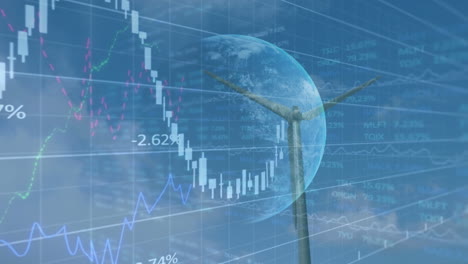 animación del procesamiento de datos financieros a través de la turbina eólica