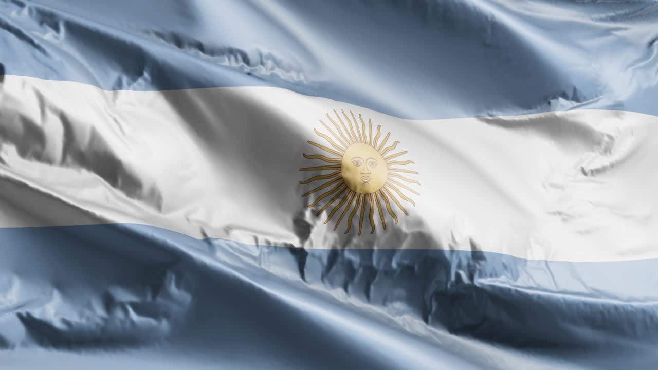 Argentinas flag vajer i vinden, loop. Argentinsk banner svajer i brisen. Fuld dækkende baggrund. 10 sekunders loop