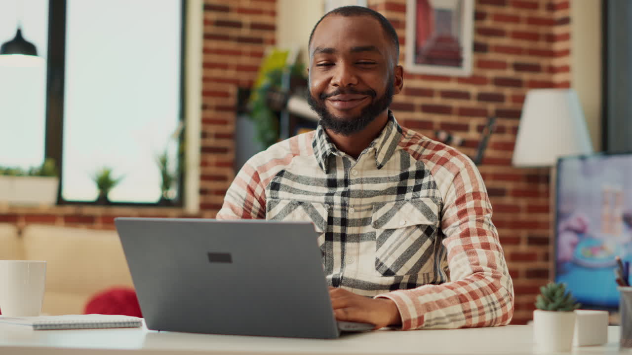 African american person working remote from home