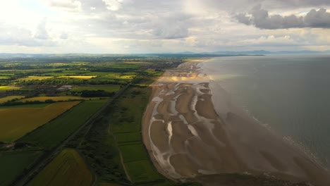 sunny day aerial view fields in wicklow mountains