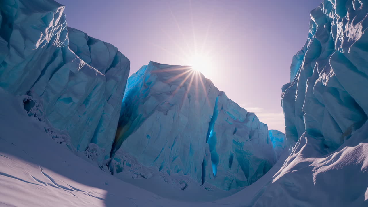 Sunlight Illuminating a Glacial Crevasse in the Arctic