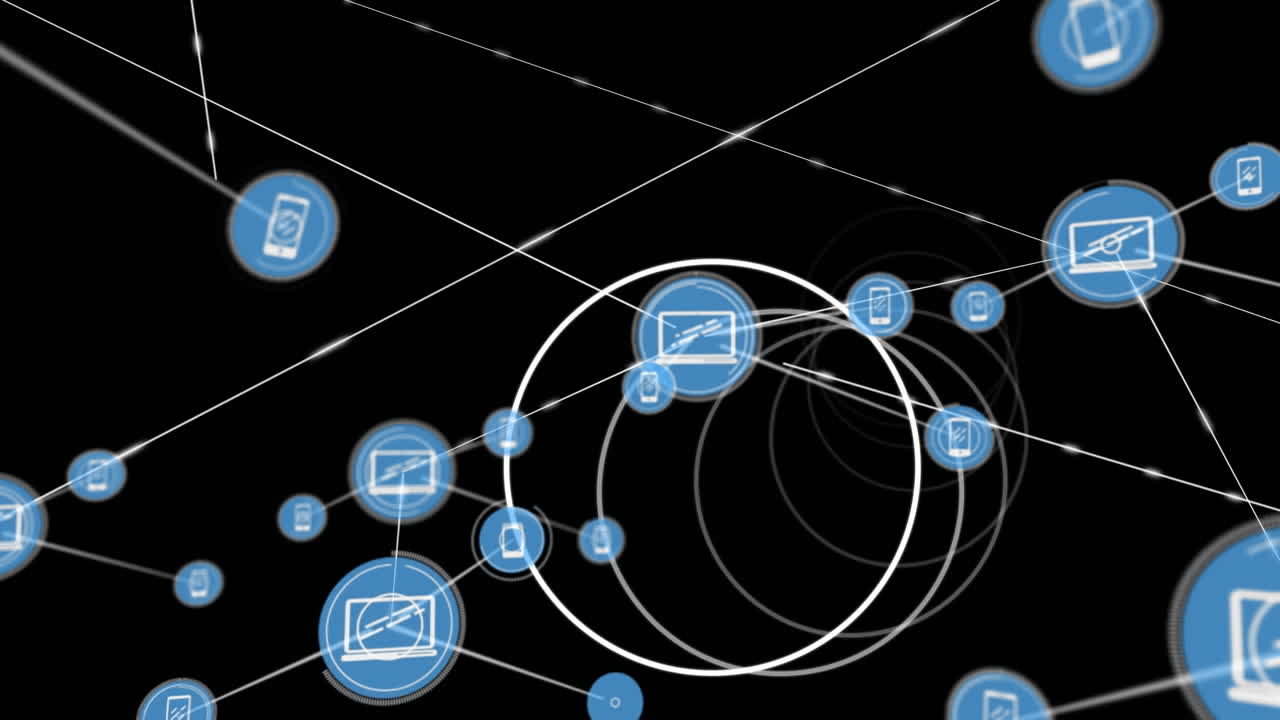 animación de la red de conexiones sobre círculos giratorios