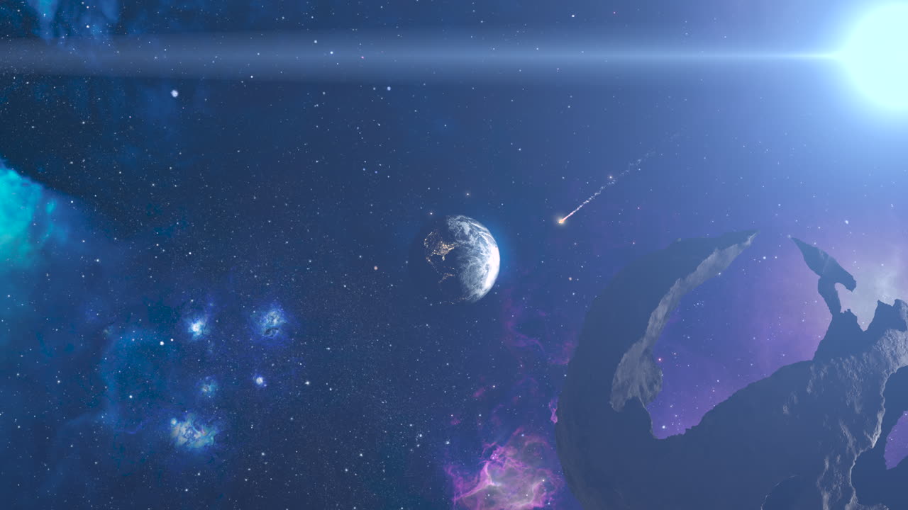지구와 혜성이 있는 우주 풍경