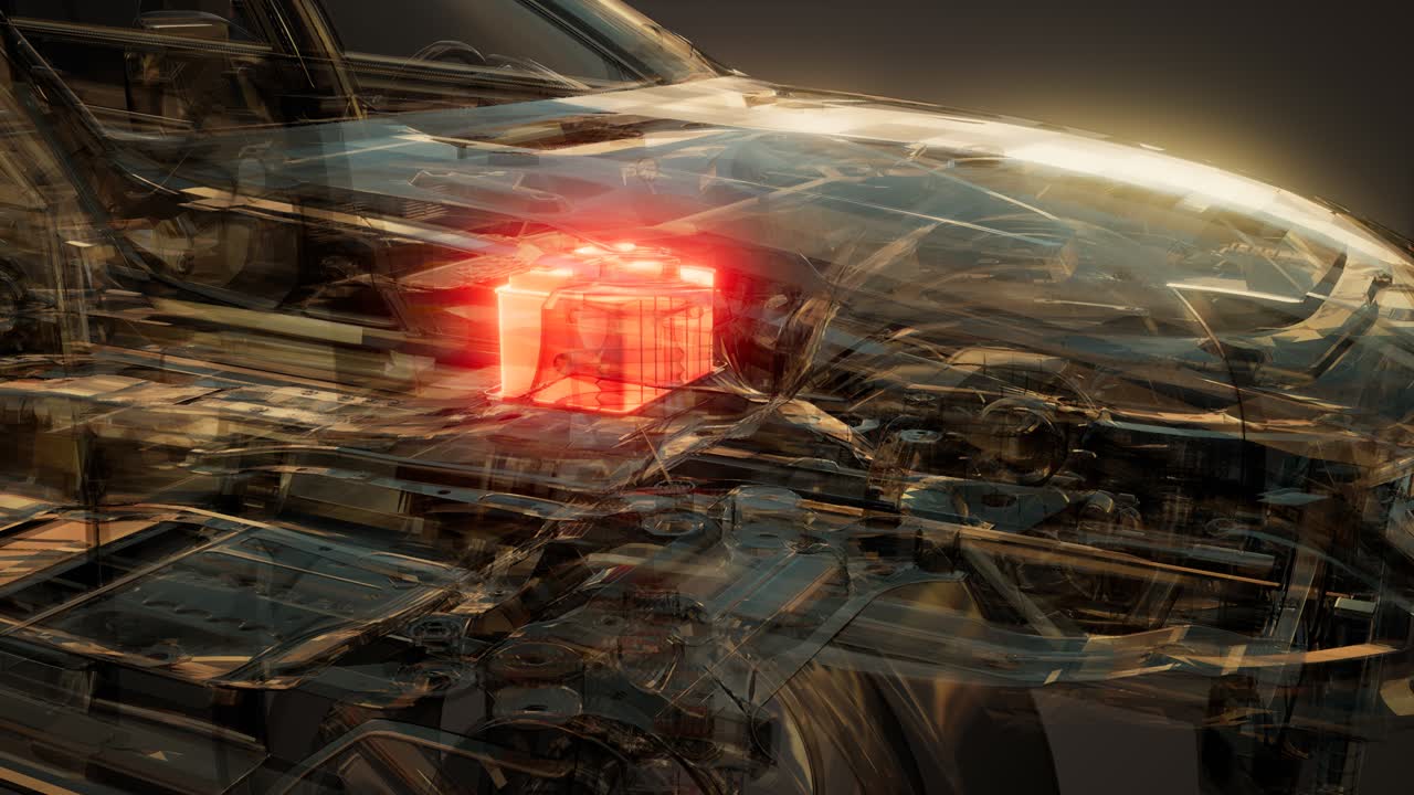 자동차 배터리가 자동차에서 보입니다.