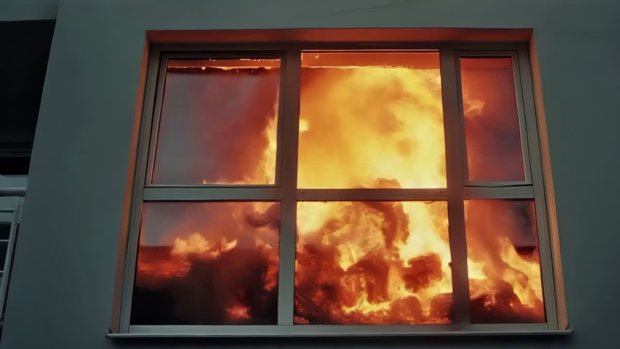 Apartment fire, view of the fire from the window