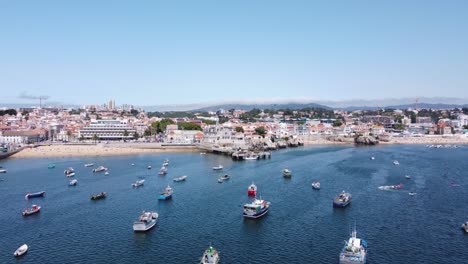 aerial fly by over cascais bay, portugal