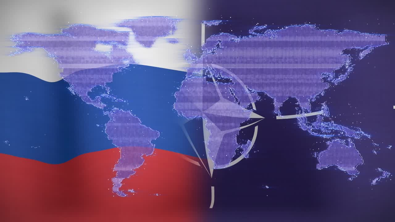 러시아  ⁇ 발과 나토  ⁇ 발 위로 움직이는 디지털 지도의 애니메이션