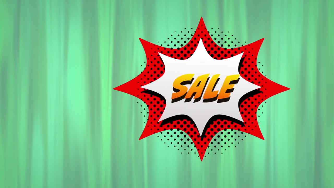 venta de texto sobre burbuja de discurso retro contra rastros de luz en fondo verde