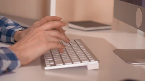 closeup businesswoman hands use pc