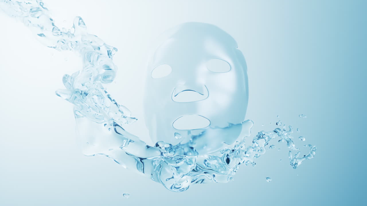 투명한 얼굴 마스크와 화장품 콘셉트, 3d 렌더링