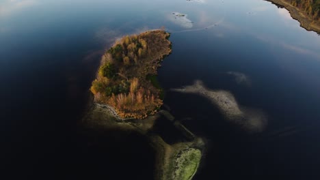 Eine-Drohne-Rotiert-über-Einer-Bewaldeten-Insel-In-Kalmthoutse-Heide,-Antwerpen,-Belgien