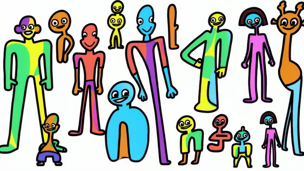 Colorful Collection of Abstract Cartoon Characters