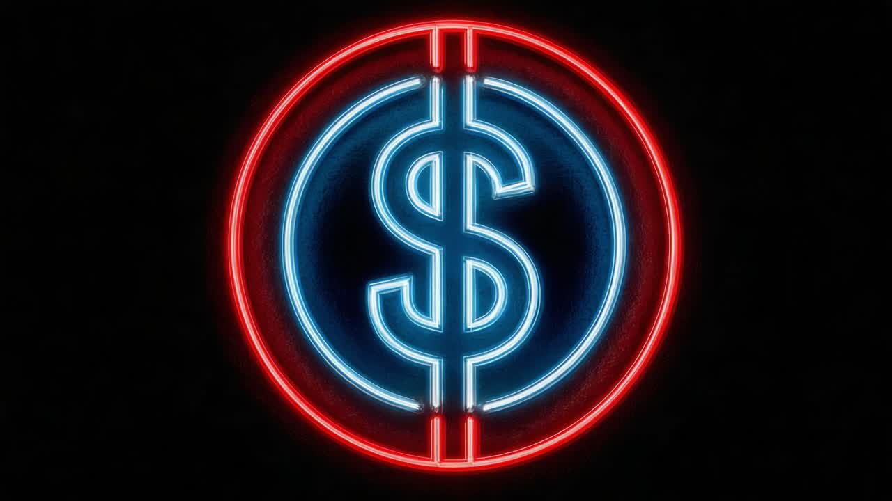 A Vibrant Neon Dollar Sign Illuminating the Darkness: A Striking Representation of Currency and Commerce in Colorful Light