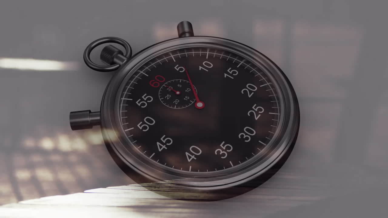 animación de stop watch sobre la ciudad ocupada