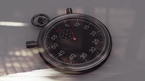 animation of stop watch over busy city