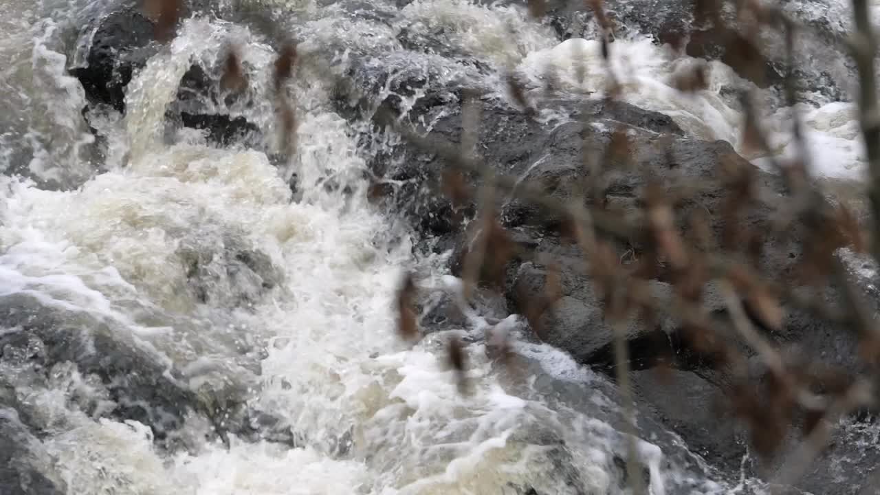 River Water Rushes Down Stream After Heavy Rainfall, SLOW MOTION