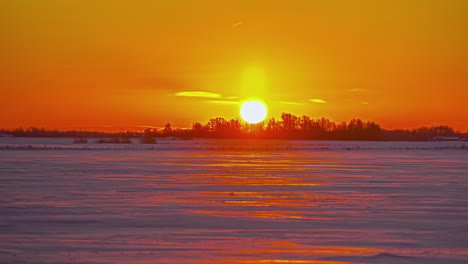 Morgendämmerung-Des-Sonnenaufgangs-über-Einer-Verschneiten-Landschaft