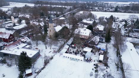 Christmas-market-Winter-Snow-Village,-cloudy-Germany