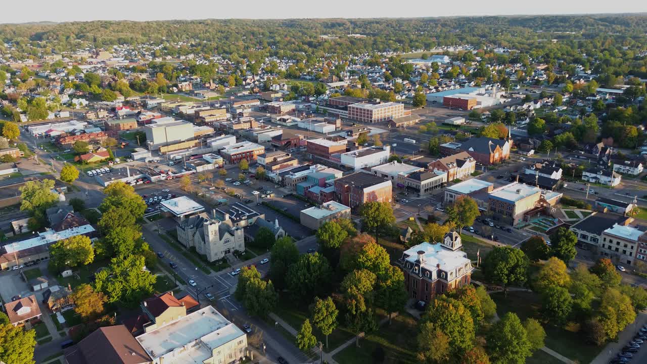 Aerial View of a Small Town in Autumn
