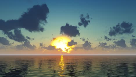 blue sky with sun rays and clouds passing by and sea with reflections natural environment 3d animation