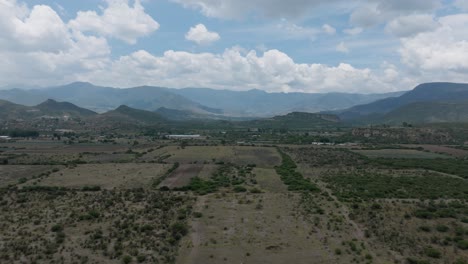 drone shot of fields of oaxaca at a cloudy day