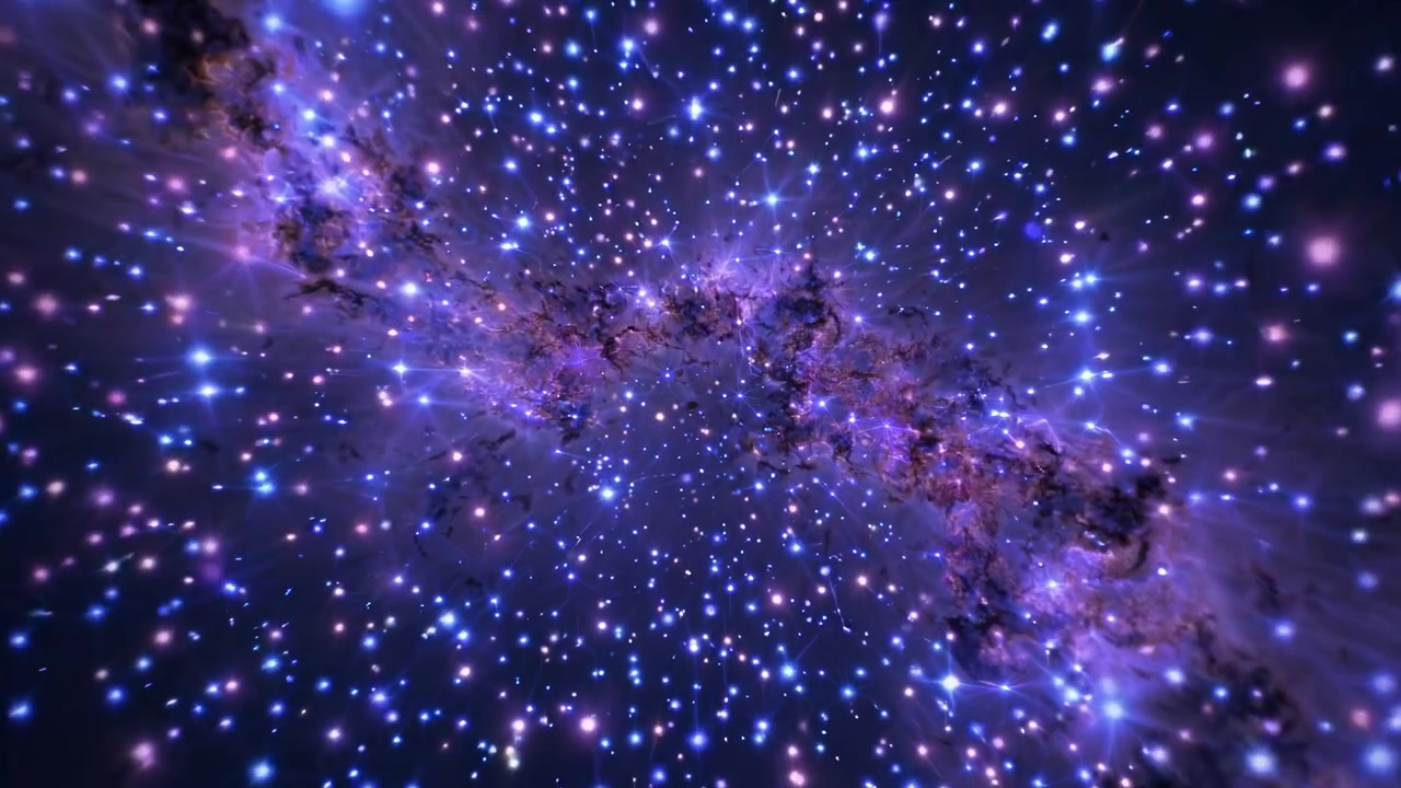 Abstract Animation of Glowing Particles Moving Through Deep Space