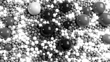 4к 3d looped animation with beautiful black and white small and large spheres or balls as an abstract geometric background. beautiful composition with a plane is covered black and white balls