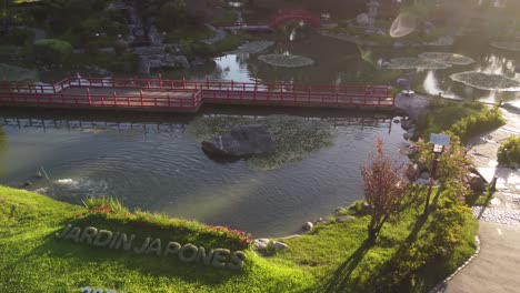 japanese garden written with big letters on green lawn, buenos aires in argentina