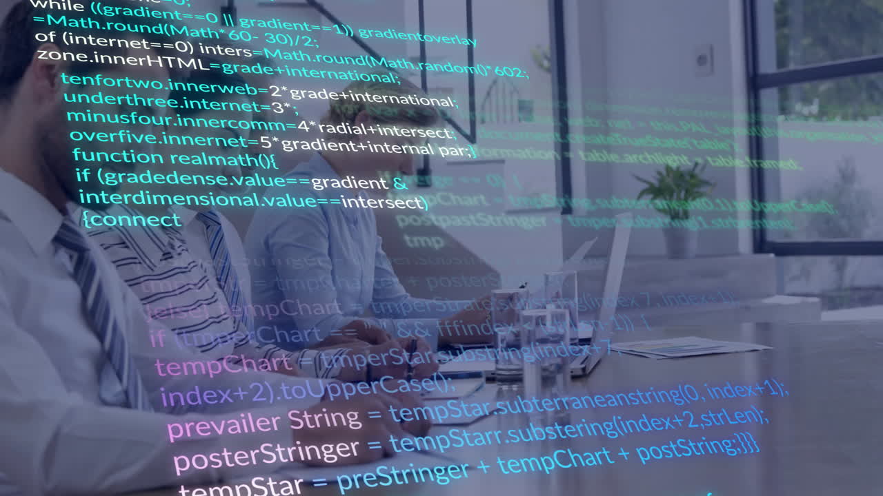 animación del procesamiento de datos digitales sobre diversas personas de negocios en la oficina