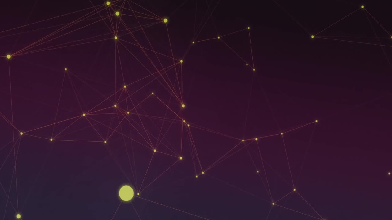 Digital animation of glowing network of connections moving against purple background