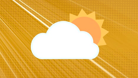 animación de un sol giratorio con nubes sobre rayas que se mueven en un bucle sin costuras