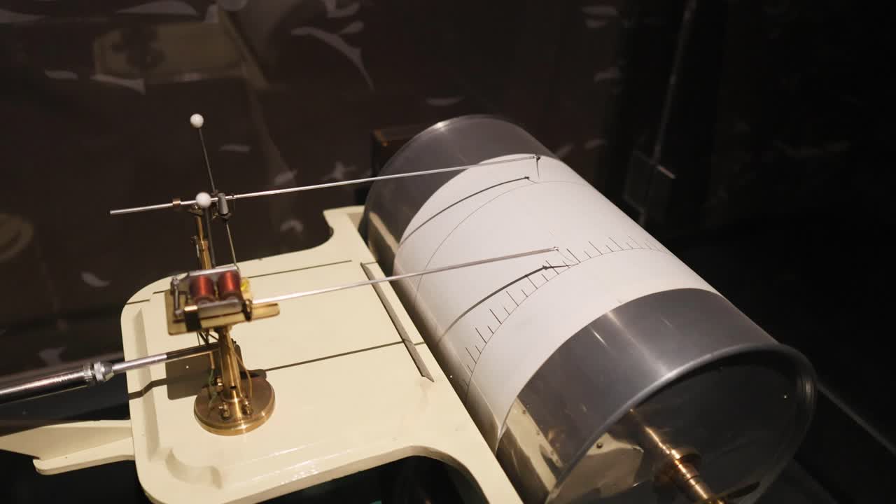 Seismograph recording seismic activity in Edinburgh museum