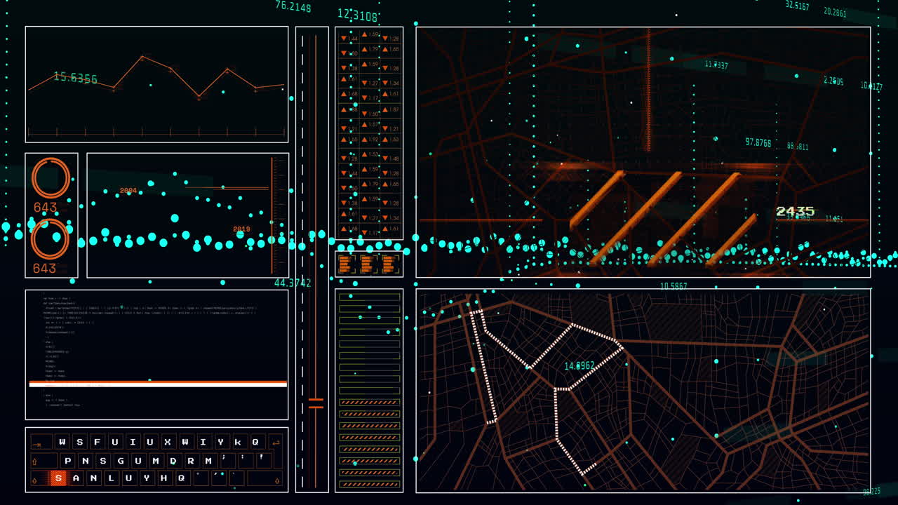 검은색 배경에 대한 데이터 처리 인터페이스의 애니메이션