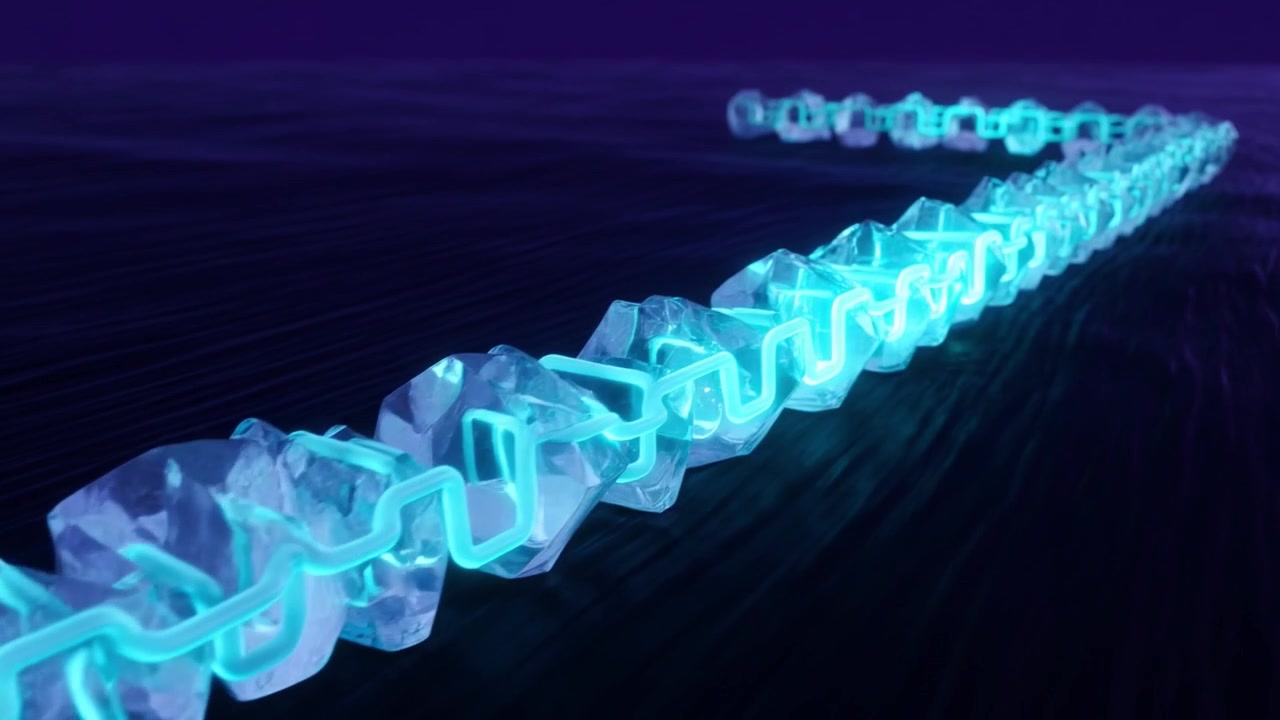 Futuristic Blue Neon Light Flowing Through Crystal Chain