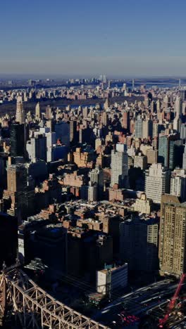 flying above manhattan buildings, new york city