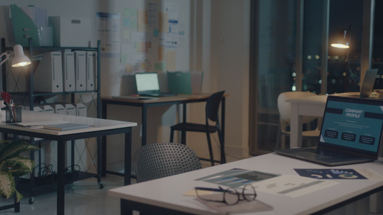 Modern Office with No People During Night Time