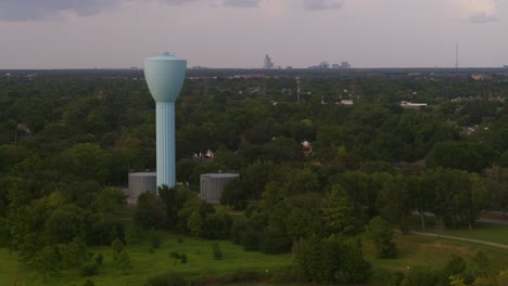 establishing aerial of brays bayou and blue water tower in southwest houston