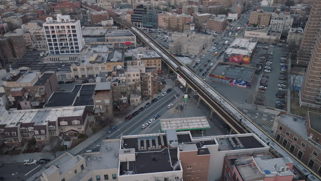 Aerial view of the subway in Brooklyn. Shot in New York City on a winter morning.