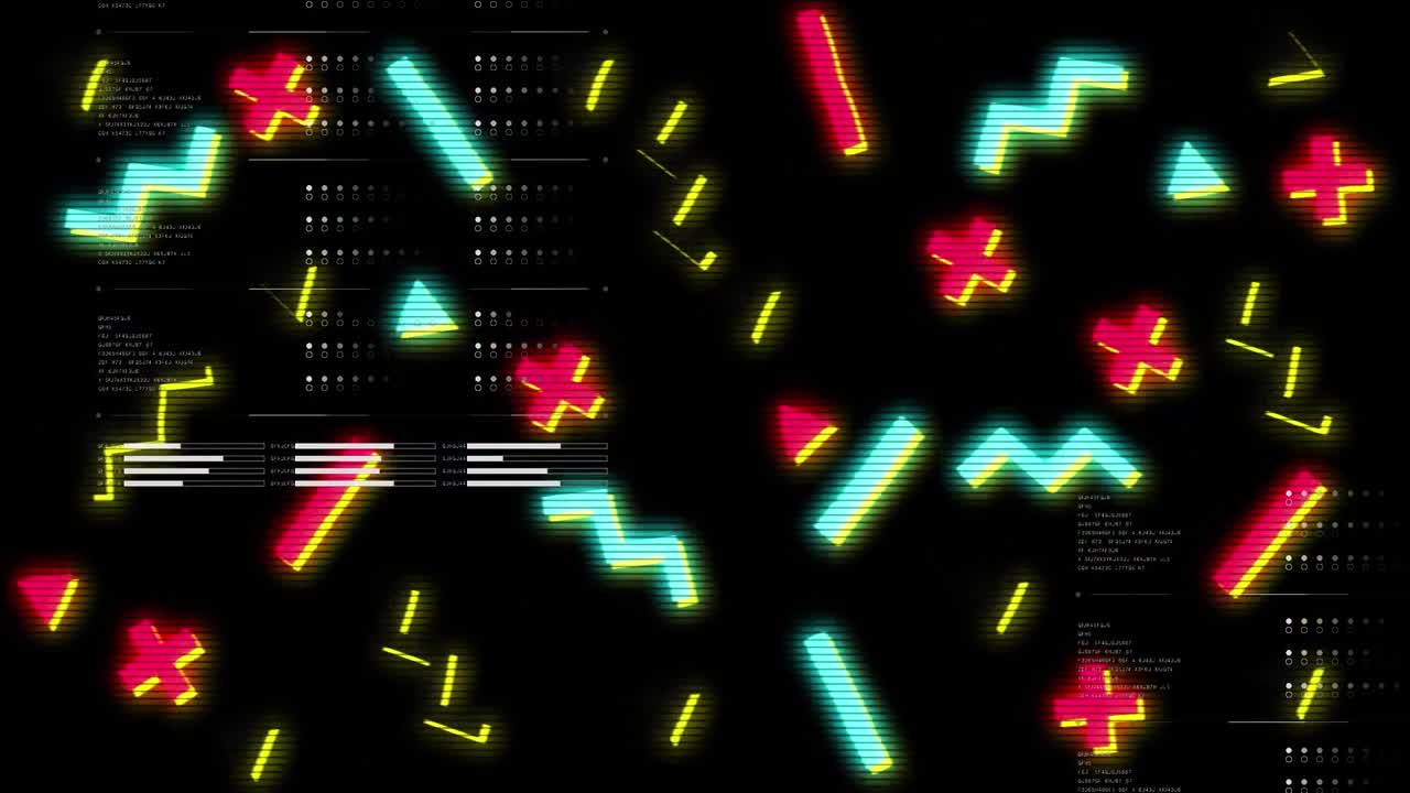 Animazione dell'elaborazione dati e delle forme su sfondo nero