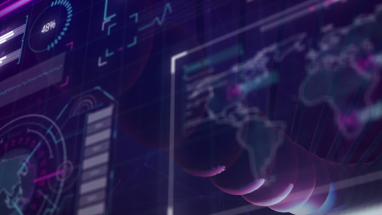 animación de la cadena de adn sobre el procesamiento de datos en fondo negro