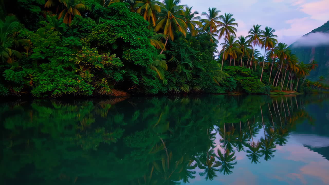 Serene Tropical Lake at Dawn