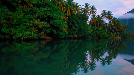 serene tropical lake at dawn