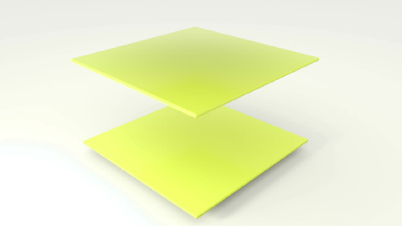 Set of different color plane flaying and rotating geometric shapes object. 4k seamless loop animation footage.