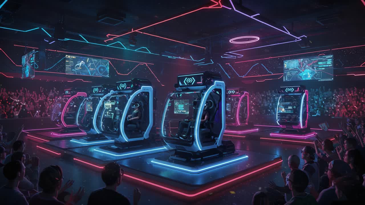 Immersive Gaming Experience: A Spectacular Showcase of Cutting-Edge Technology in an Electrifying Arena Filled with Excited Fans and Engaging Competitors