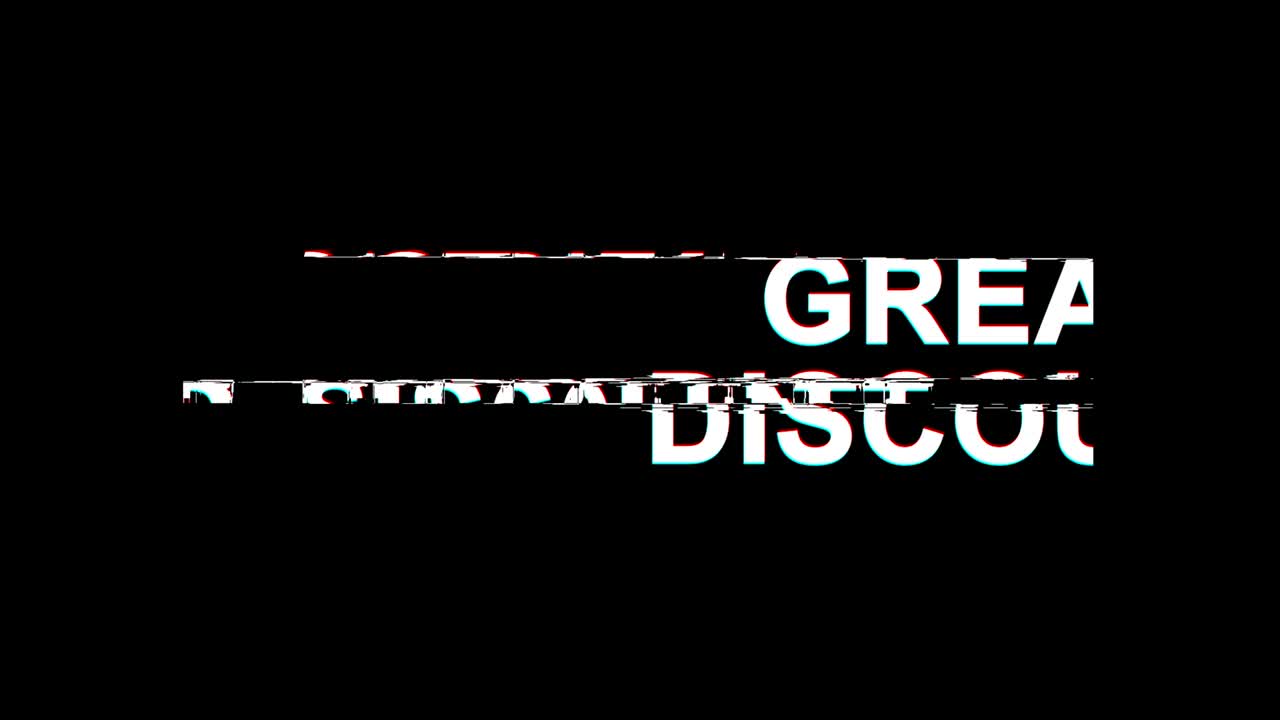 gran descuento efecto glitch texto distorsión de televisión digital animación en bucle 4k