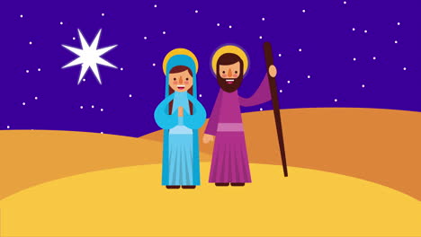 happy merry christmas animation with joseph and mary
