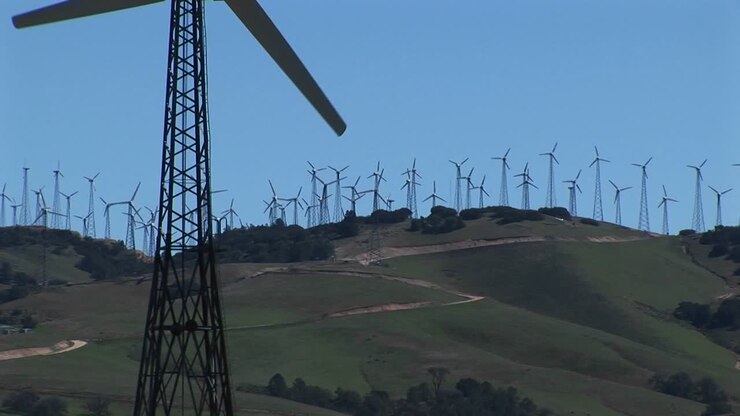 Closeup Of One Wind Turbine On A Wind Farm At Tehachapi California
